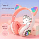 Fone de Ouvido Bluetooth Orelha de Gatinho Infantil LED