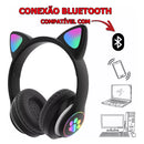 Fone de Ouvido Bluetooth Orelha de Gatinho Infantil LED