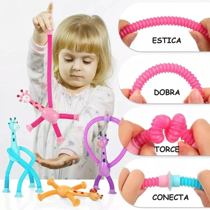 Kit 4 girafas estica e gruda melman pop it tubo tiktok com luz brinquedo para crianças promoção