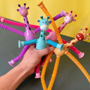Kit 4 girafas estica e gruda melman pop it tubo tiktok com luz brinquedo para crianças promoção