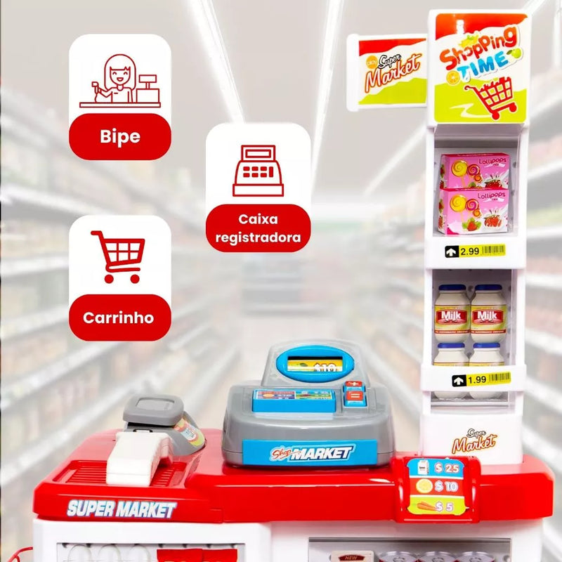 Mercadinho Infantil Caixa Registradora e Carrinho 48 peças