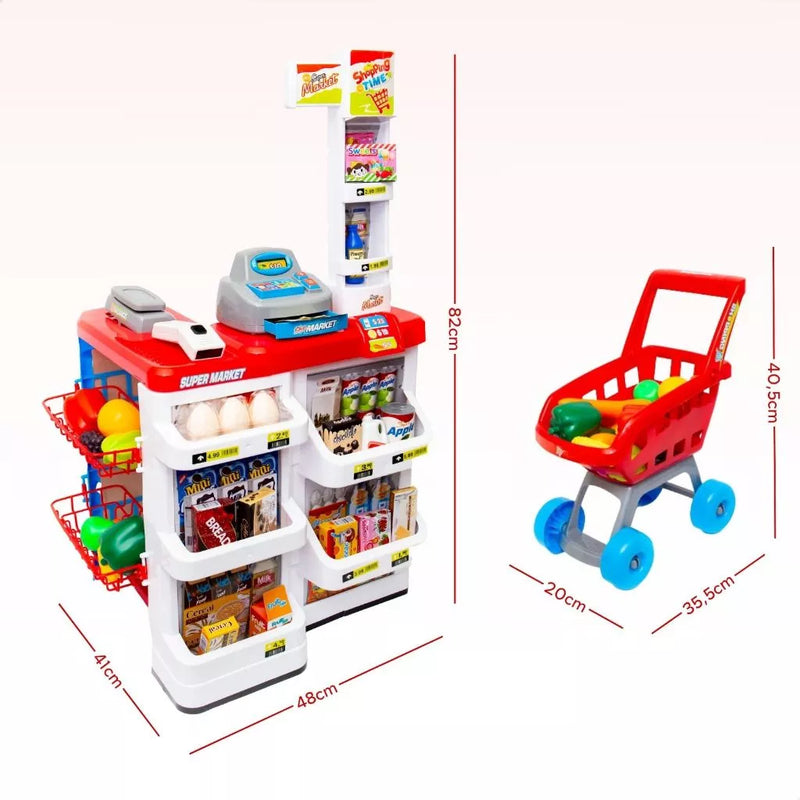 Mercadinho Infantil Caixa Registradora e Carrinho 48 peças