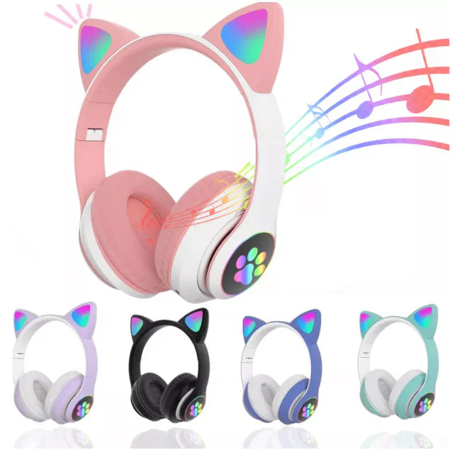 Fone de Ouvido Bluetooth Orelha de Gatinho Infantil LED