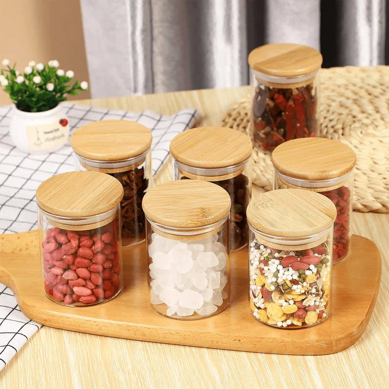 Kit 6 Potes de Vidro com Bambu