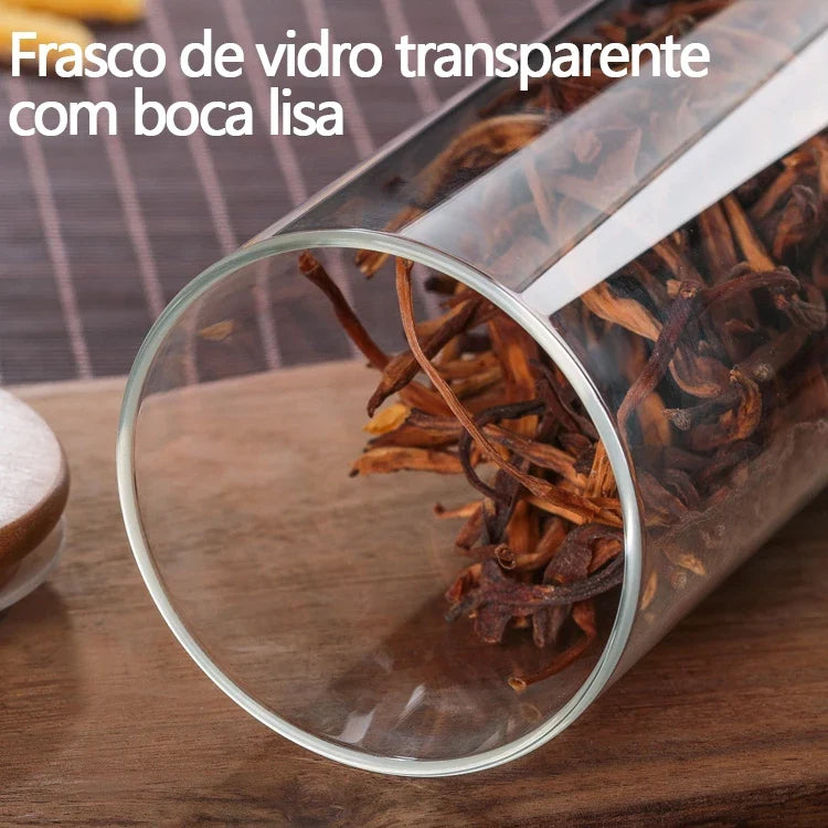 Kit 6 Potes de Vidro com Bambu