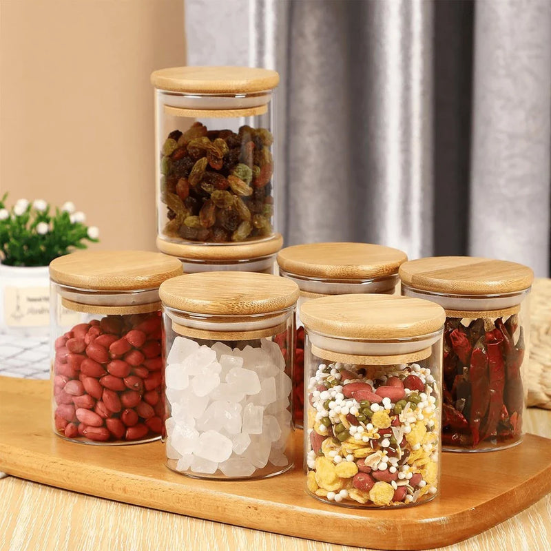 Kit 6 Potes de Vidro com Bambu